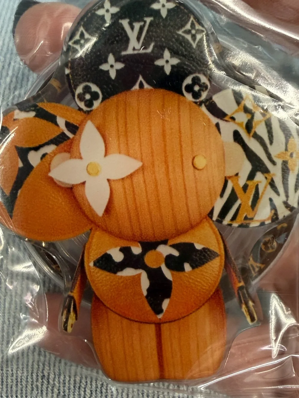 Novelty Vivian Orange/Black/White Monogram Flower Charm Pop Socket